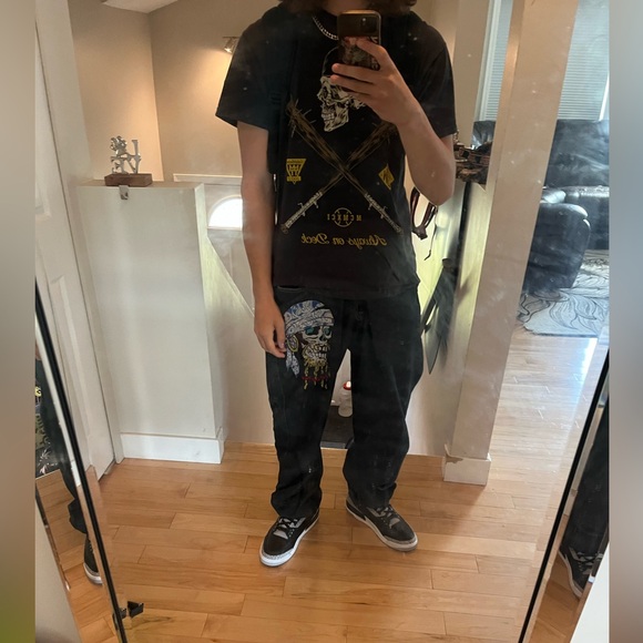 Rare ed Hardy jeans they from 2006 and dis shi got a pirate on da leg they fire - Picture 2 of 3